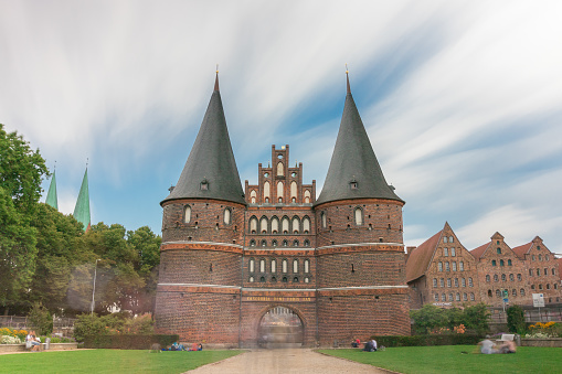 Ancient Holsten Gate in the Lubeck old town in Germany