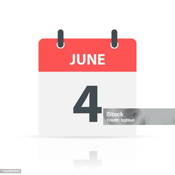 June 4 Daily Calendar Icon With Reflection On White Background Stock