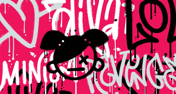 Emo urban typography hipster street art graffiti wall. y2k slogan pattern with magenta color background. Horozontal Vector illustration. Emo urban typography hipster street art graffiti wall. y2k slogan pattern with magenta color background. Horozontal Vector illustration emo stock illustrations