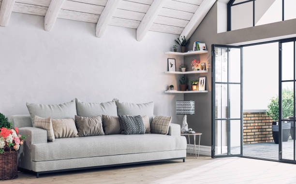 istock Scandinavian-style attic living room - a side view 1465809336