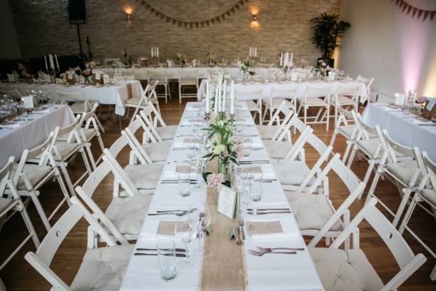 istock Tables in the restaurant ready for wedding party indoors 1465809338