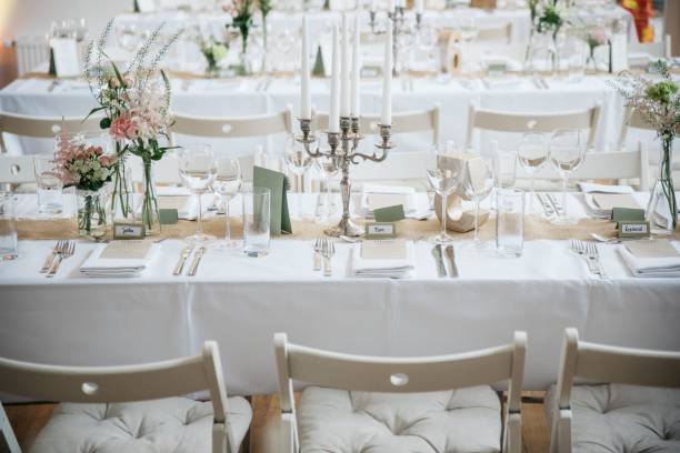 istock Closeup of wedding table with candles and special design 1465809349