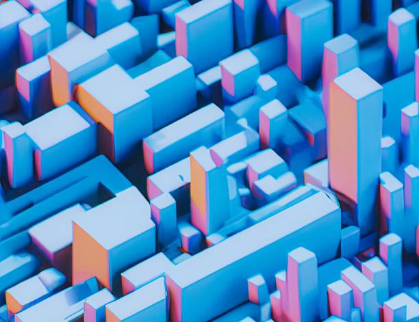 istock 3D digital illustration of blue geometric techno cubes 1465810445
