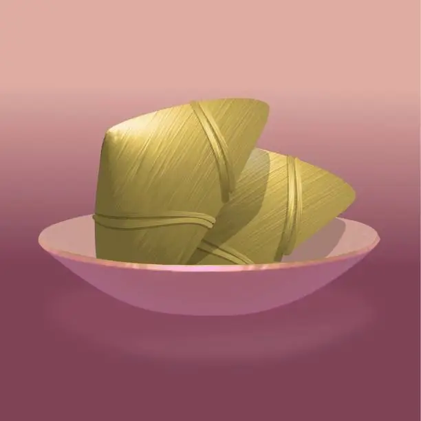 Vector illustration of 2 rice dumplings on a plate