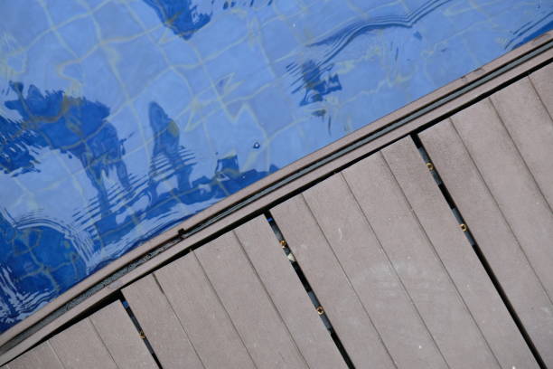 istock wooden floor near the pool, various textures 1465820387