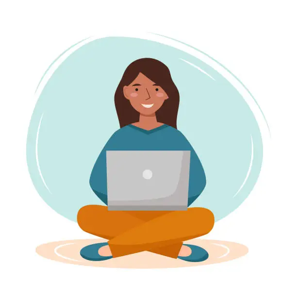 Vector illustration of Girl with laptop