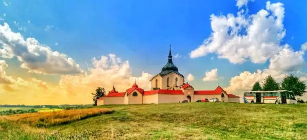 A panoramic shot of the Pilgrimage Church of St John of Nepomuk in Zdar nad Sazavou, Czech