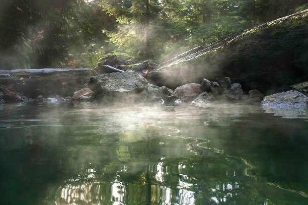 istock Cascade Mountains hot springs surrounded by greenery under the sunlight in North America 1465830203