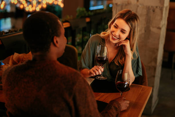 istock Joyful couple on Valentines date. 1465835836