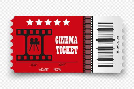 Vector cinema tickets isolated on transparent background. Realistic cinema entrance ticket.