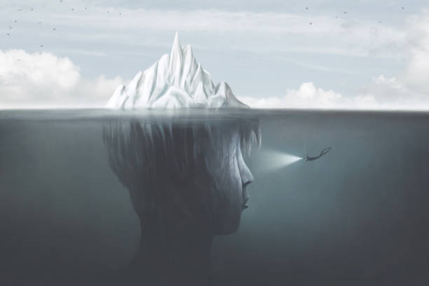 illustrations, cliparts, dessins animés et icônes de illustration d’iceberg surréaliste, concept d’identité abstraite - psyche