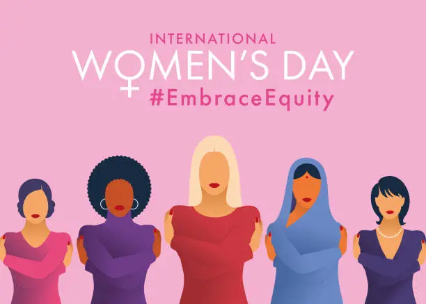 Vector illustration of International women’s day concept poster. Embrace equity.