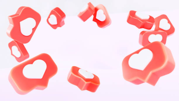 istock Like signs in the form of a heart with a red button floating on a white background 3d render 1465843724