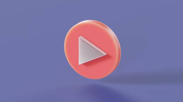 istock Red play sign in glassmorphism style on a blue background 3d render 1465843727