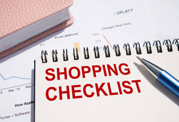 istock SHOPPING CHECKLIST. Text written on notepad with pen on financial documents. 1465847015