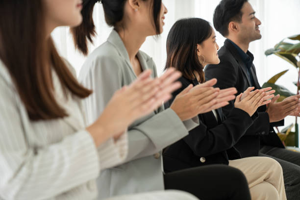 istock Businesswoman proficiently present work project receive celebrations from team . Corporate business team collaboration concept . 1465847198