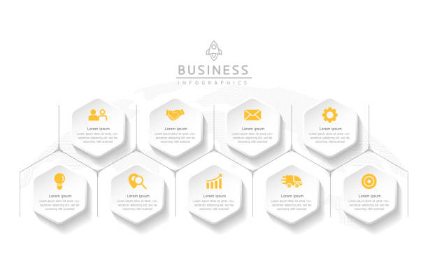 Connecting Steps business Infographic Template Connecting Steps business Infographic Template with 9 Elements number 9 stock illustrations