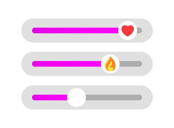 illustrations, cliparts, dessins animés et icônes de curseur emoji d’histoire de médias sociaux avec des symboles de flamme et de cœur. maquette, modèle de rétroaction dans les histoires, sondage, poser une question, comme, l’amour. illustration vectorielle. - sliding