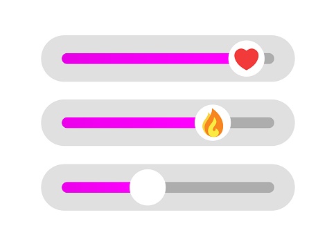 Social media story emoji slider with flame and heart symbols. Mockup, template of feedback in stories, poll, ask a question, like, love. Vector illustration