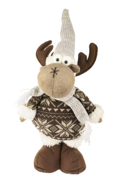 Christmas reindeer plush toy isolated on white without shadow with clipping path