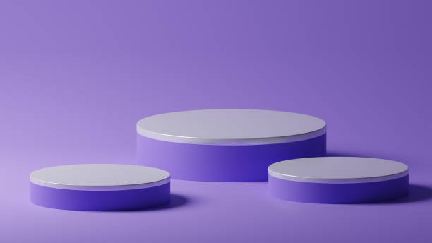 istock 3D rendering purple silver colour minimal cylinder pedestal podium product showcase display on empty background. 3D mockup illustration 1465872533