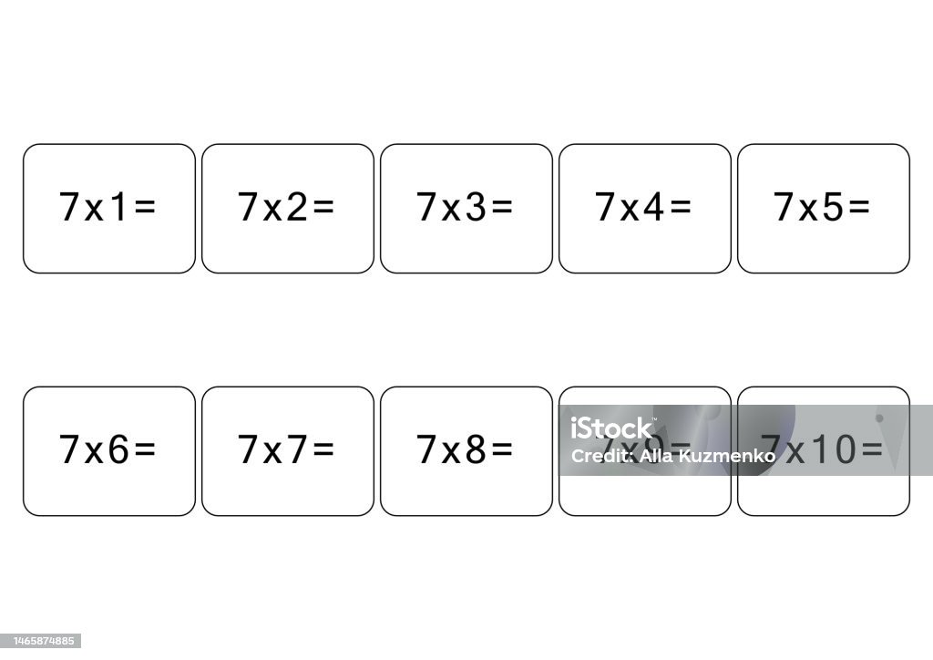 7 Multipling Math Drawing Ilustración de Tabla De Multiplicar Y Dividir De 7 Tarjeta De ...