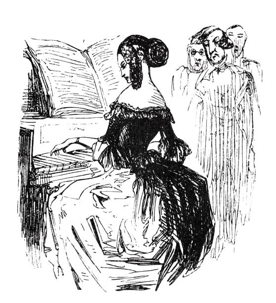 istock A young woman plays piano, listeners in the background 1465879071