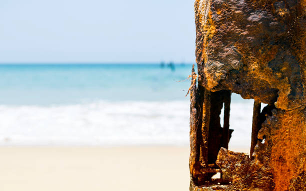 Rusty old steel pole over blurred beach background Rusty old steel pole over blurred beach background, outdoor day light rusty pole stock pictures, royalty-free photos & images