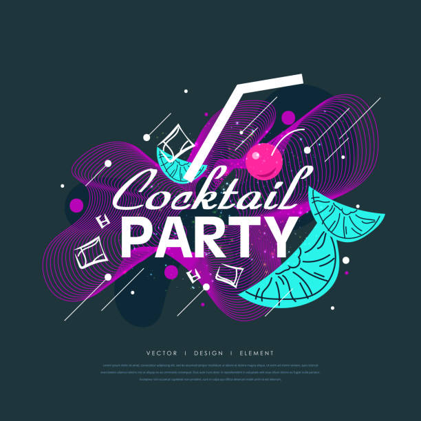 Cocktail Party vector poster design Neon colors on a dark background Cocktail Party vector poster template design. club soda stock illustrations