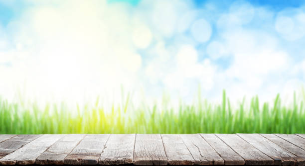 istock Wooden table with summer bokeh 1465884864