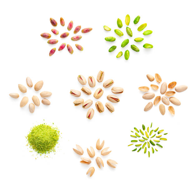 istock High-Quality Pistachios in Different Forms: Whole, Peeled, Shell, Sliced, and Grinded; Isolated on White Background. 1465890996