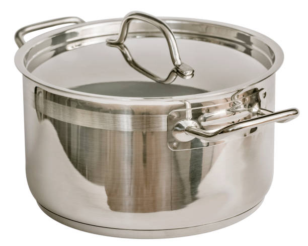 Stainless Steel Pot Covered with Lid Isolated on White Background