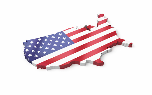 3d Render America World State Border Map, Flag Textured, For all kinds of US concepts, Object + Object Shadow Clipping Path (isolated on white)