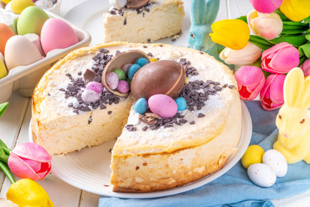 Homemade Easter cheesecake stock photo