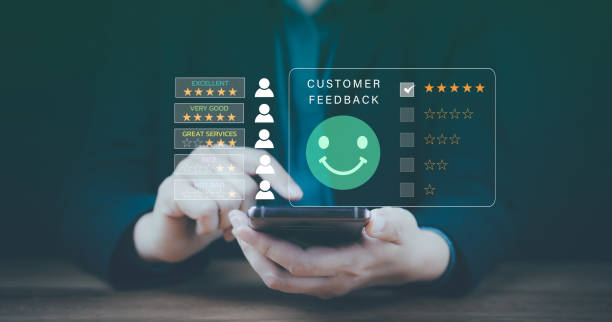 istock Customer review satisfaction feedback survey concept, User give rating to service experience on online application, Customer can evaluate quality of service leading to reputation ranking of business 1465908834
