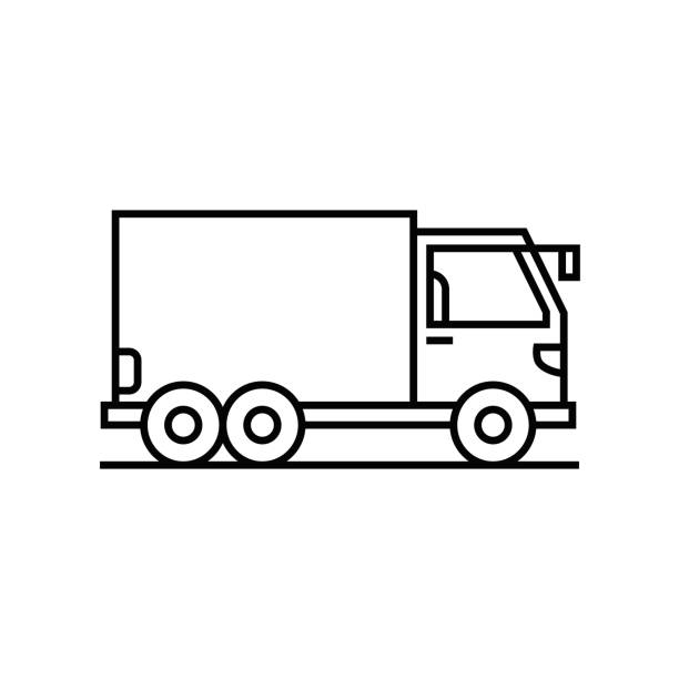 ilustraciones, imágenes clip art, dibujos animados e iconos de stock de icono de la línea de camiones - camioneta
