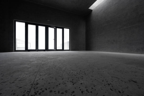 istock Interior view of empty gray concrete building 1465919857