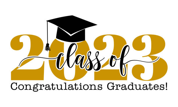 Art & Illustration Class of 2023 Congratulations Graduates - Typography. black text isolated white background. Vector illustration of a graduating class of 2023. graduation stock illustrations