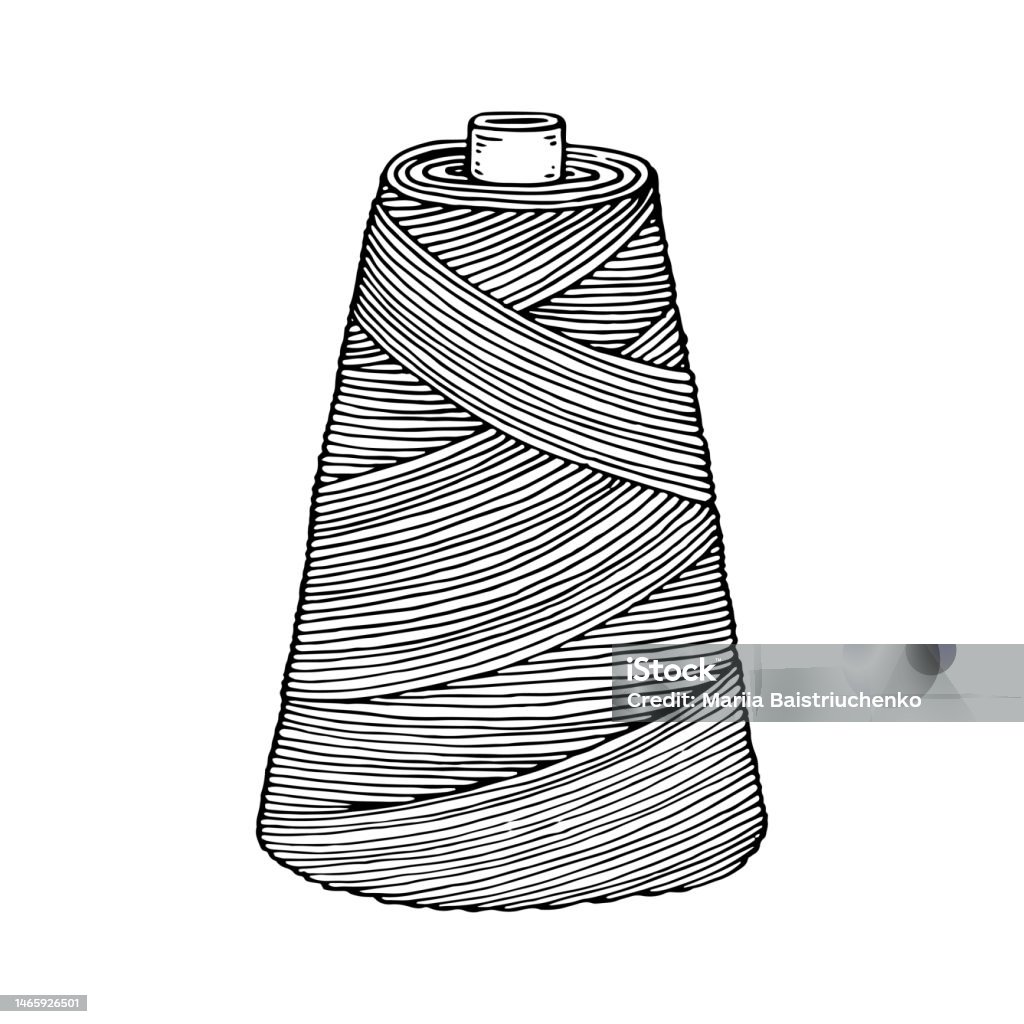 Spool Of Thread Line Art Sewing Threads Tailor Profession Hand Drawn ...