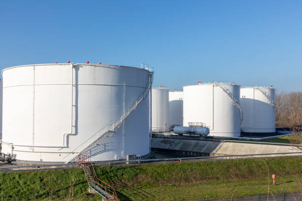 tank farm in Germany with oil and petrol silos stock photo