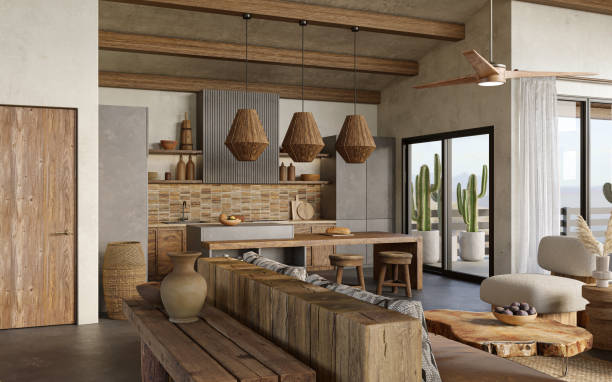 istock Wabi sabi living room interior, 3d render 1465928231
