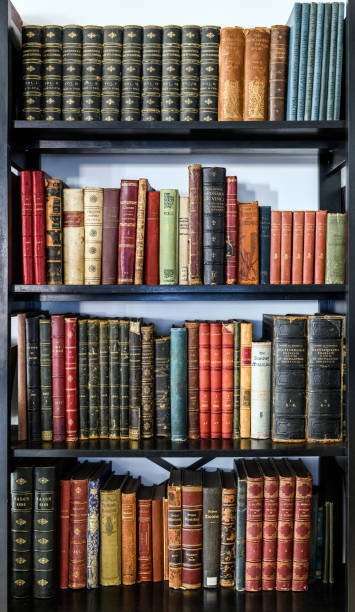 istock Antique 19th century books in bookshelf 1465932675
