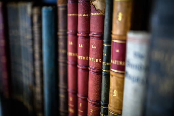 istock Antique 19th century books in bookshelf 1465933734
