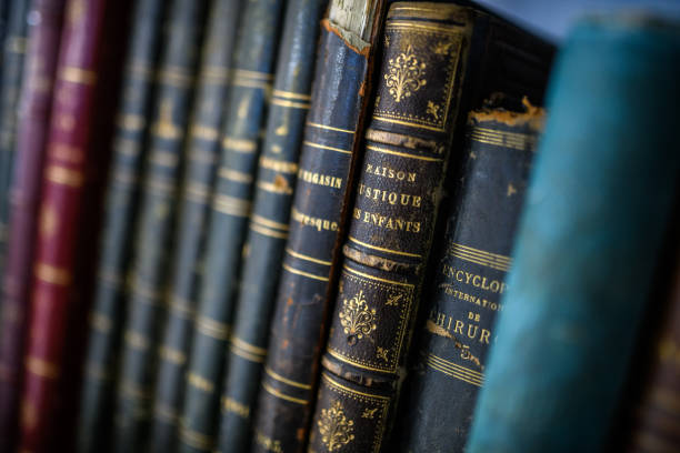 istock Antique 19th century books in bookshelf 1465933830