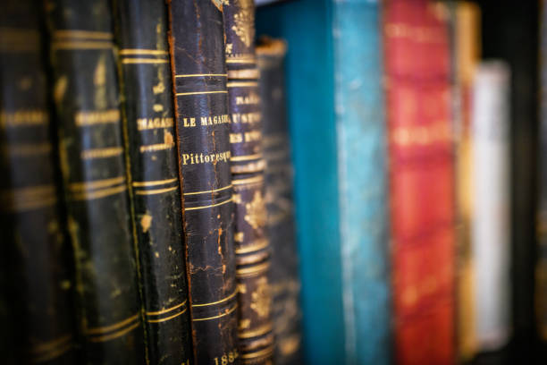 istock Antique 19th century books in bookshelf 1465934147