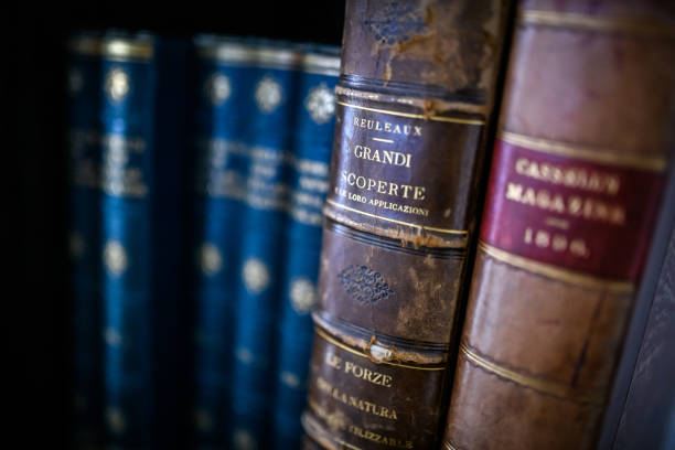 istock Antique 19th century books in bookshelf 1465934280
