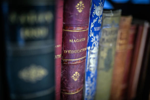 istock Antique 19th century books in bookshelf 1465934430