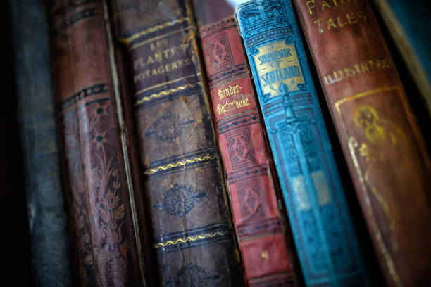 istock Antique 19th century books in bookshelf 1465935160