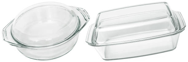 istock Round and Oblong Glass Casserole Baking Pans Covered With Lids Isolated on White Background 1465939005