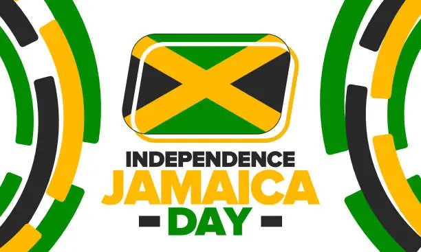 Vector illustration of Jamaica Independence Day. Independence of Jamaica. Holiday, celebrated annual in August 6. Jamaica flag. Patriotic element. Poster, greeting card, banner and background. Vector illustration